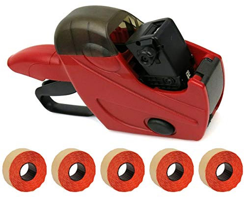 Preisauszeichner Set | UNO C6 Etikettier-Gerät | Hand-Auszeichner mit 7.500 Etiketten in leuchtrot permanent | robust und langlebig | PB-Onlinehandel