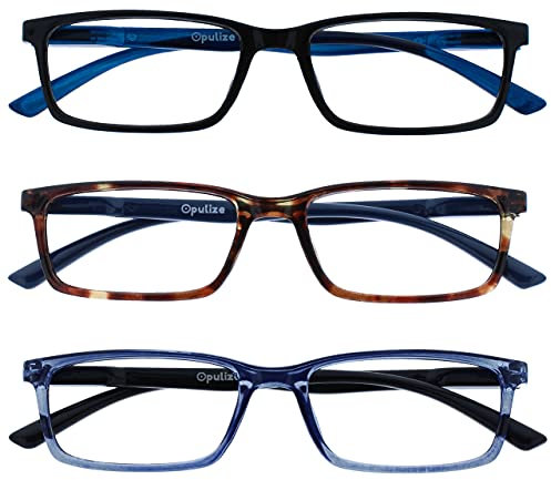 OPULIZE SEE Blue Light Blocking Reading Glasses for Women Men - 3 Pack - Narrow Frame - Anti-Glare Computer and Gaming Eyewear - UV and Eyestrain Protection - Improve Sleep - Black Brown Blue +2.50