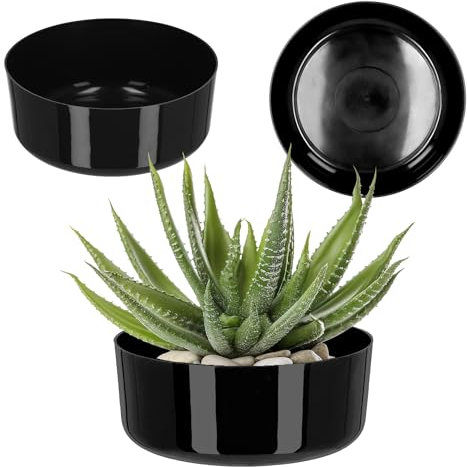KADAX Bac à fleurs, en plastique, rond, récipient pour plante, pour rebord de fenêtre, table, salon, jardinière, diamètre : 26 cm, noir