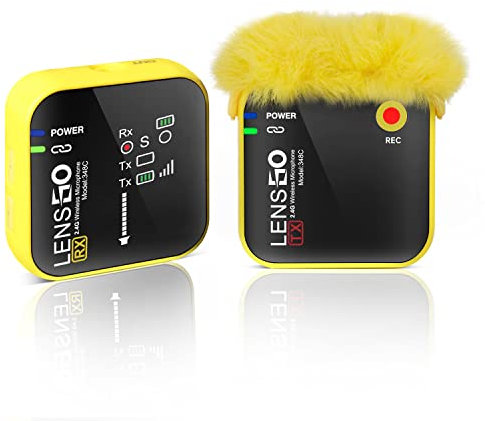 LENSGO 348C 2.4G Wireless Lavalier Microfono System, TF Card Slot Compact 1 Trasmettitore e 1 Ricevitore Wireless Lapel Lav Mic per iPhone Smartphone Fotocamera Vlog YouTube Intervista Videocamera Y-