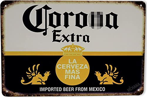 Corona Bierschild Bier aus Mexiko Retro Vintage Metall-Blechschild Man Cave Decor Metall Bar Schilder Outdoor Hinterhof Terrasse Wandkunst 30,5 x 20,3 cm Blechschild