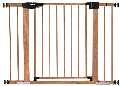 Mom's Choice Award Winner-BABELIO 66-101,6 cm Metall-Babygitter mit Holzmuster, druckmontiertes Hundegitter, ideal für Treppen und Türen, mit Wandschutz und Erweiterungssets