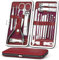Coolzon Set de Manicura y Pedicura, Kit Manicura de 19 Piezas, Set Manicura, Damas y Hombres, Conjunto Completo con Todo Para el Cuidado de Manos y Pies, Clip de Uñas de Acero Inoxidable，Rojo