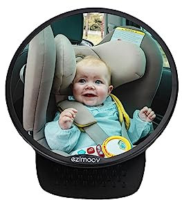 Ezimoov - Auto Spiegel rund Baby Rücksitz - Rückspiegel Rückwärts gerichteter Autositz - Sicherer Blick auf Ihr Kind - Recyceltes Material und Verpackung - Großansicht und Nettoansicht