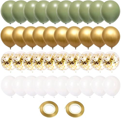 GUO-YING Retro Olive Salbei Helium Luftballons in Grün, Gold, Weiß Latex 60 Stück 30 cm Geburtstag, Hochzeit, Baby Shower, Tropische Dekoration, Kinderparty, Abschluss und Feier (Olive Grün)