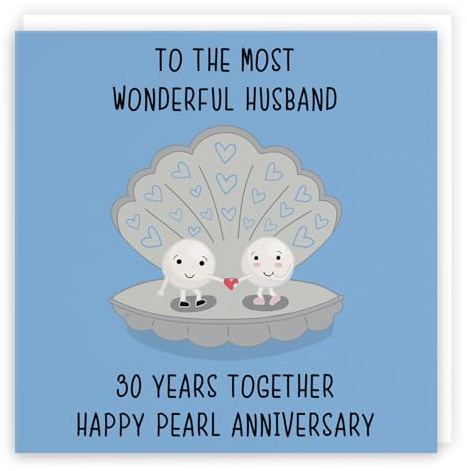 Hunts England - Large Husband 30th Anniversary Card - To The Most Wonderful Husband - 30 Years Together - Happy Pearl Anniversary - Iconic Collection - Large - 210 x 210 mm - Cute Anniversary Card