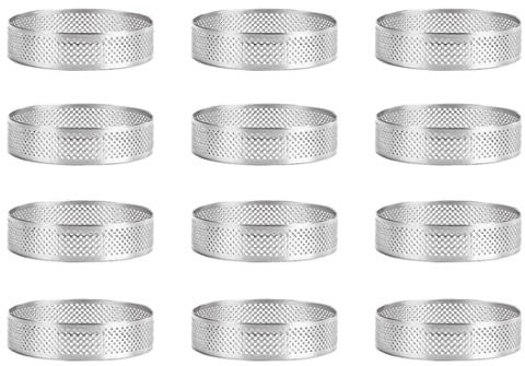 Povxlum 12 Pack Torten Ringe Aus Rostfreiem Stahl, Perforierter Kuchen Mousse Ring, Kuchen Ring Form, Runde Kuchen Backen Werkzeuge 6 cm