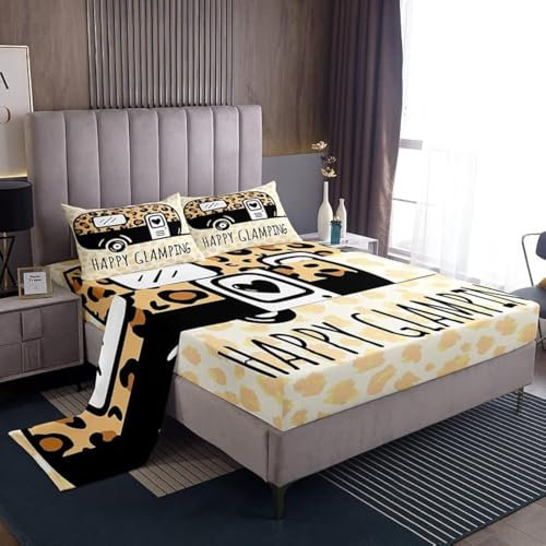 Feelyou Wohnmobil-Bettwäsche-Set für Kinder, Queen-Size-Größe, 4-teilig, modern, mehrfarbig 38 cm, Mikrofaser, tiefe Taschen, atmungsaktiv
