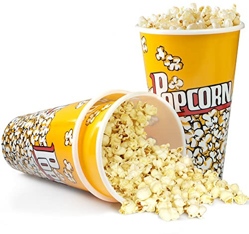 NOVELTY PLACE Retro Style Plastic Popcorn Containers for Movie Night - 7 Tall x 4.5 Top Diameter (3 Pack)