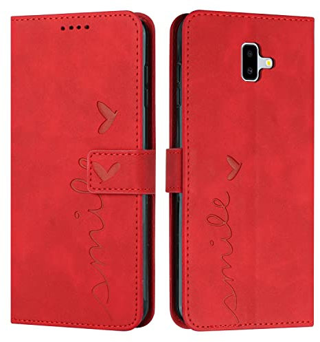 EATCYE Coque pour Samsung Galaxy J6 Plus 2018, Étui Housse en Cuir PU Samsung J6 Plus 2018, Magnetique Flip [Pochette de Portefeuille], Etui de Protection pour Samsung Galaxy J6 Plus 2018 (#Rouge)