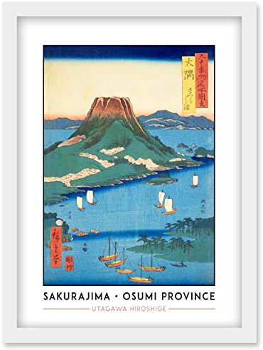 Wee Blue Coo Sakurajima Osumi Province Utagawa Hiroshige Japanese Woodblock Classic Collection Artwork Framed Wall Art Print A4