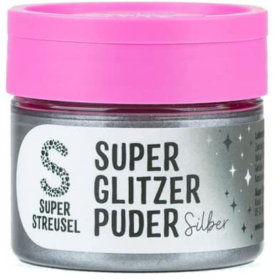 Super Streusel SuperGlitzerPuder Silber| Essbarer Glitzer für Getränke, Kuchen, Torten Glitzer essbar | Glitzerpulver SIlber essbar | Silberpulver essbar Silberstaub essbar | Glitzerschnee Glitter