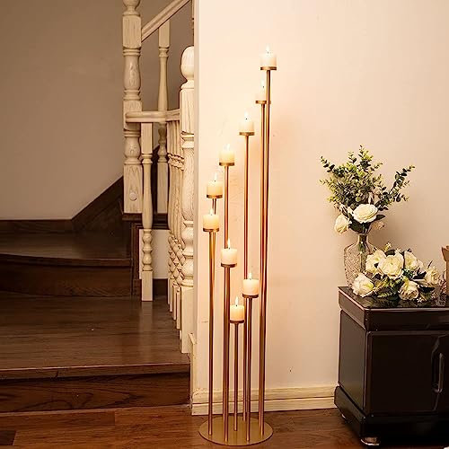 VINCIGANT 9 Arms Candelabra Centerpieces, Gold Iron Floor Candle Holders 46'' Tall for Wedding, Fireplace, Party, Christmas Decor (No Candles and Lampshade)