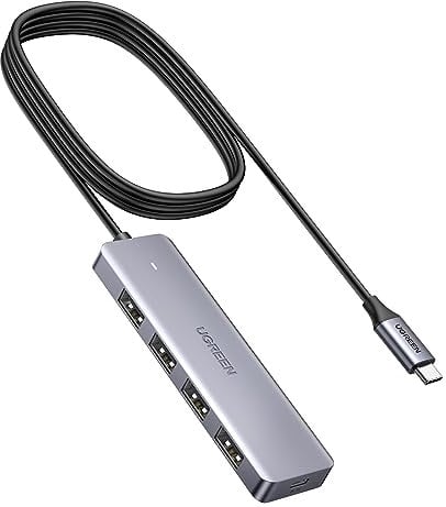 UGREEN USB C Hub mit 4 Ports USB 3.0 OTG Adapter USB C Verteiler mit USB C Stromversorgung-Port kompatibel mit iPhone 15 Serie, MacBook Serie, iPad, Surface Pro/Go, Thinkpad und mehr (150cm)
