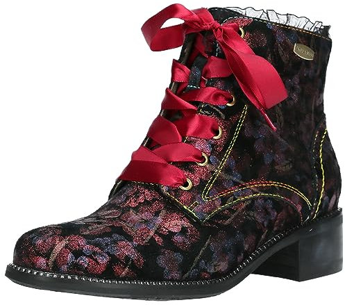 Laura Vita Damen Stiefelette Leder Rüschen Nieten Satinband Blumen Emcmao 05, Größe:38 EU, Farbe:Rot