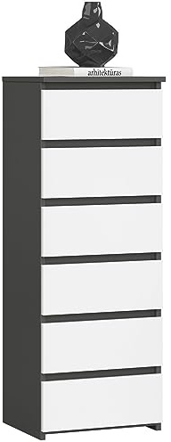 3xE Living Kommode, Sideboard mit 6 Schubladen (B:40cm x H:109cm x T:35cm) in Graphit Grau & Weiß