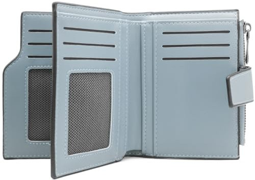 Portefeuille Femme en PU Cuir Porte Monnaie pour Femme Lisse et Souple Portefeuille Petit Format Compact avec 15 Emplacements de Carte, Porte-Monnaie Court en Cuir Synthétique Bifold (A-Bleu clair)