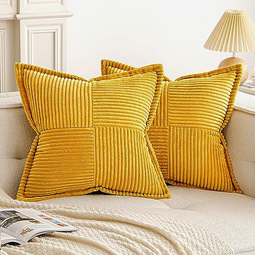 EMEMA Kordsamt Kissenbezüge Weich Dekokissen Dekorativ Kissenbezug 45x45 cm Kissenhülle Sofakissen Zierkissen Couchkissen 2er Set für Wohnzimmer Schlafzimmer Kurkuma