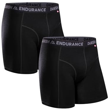 DANISH ENDURANCE Merino Wool Boxers, Odour Resistant, Anti Chafing Hiking Boxers, Optional Fly, 1 or 2 Pack, Black Melange, M