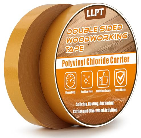 LLPT Nastro Biadesivo per La Lavorazione del Legno 25,4MM x 45,5M x 0,22MM Ciascuno Confezione da 2 Adesivi Double Face Falegnami Rimovibili Senza Residui per Modello In Legno (WT10150Y2)