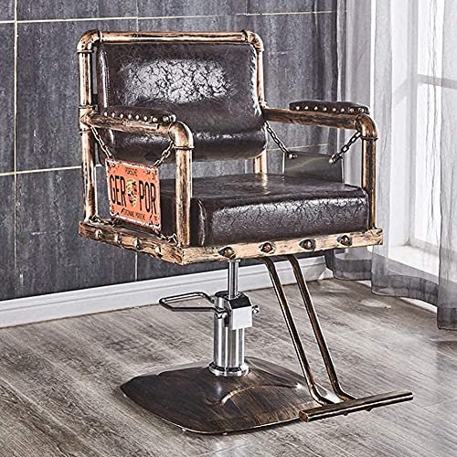 Salon-Liegestuhl, Retro-Salonstuhl, Friseurstuhl, Friseurstuhl, Hocker, PU-Leder, ergonomisch, verstellbar, Tattoo-Stuhl (Braun B)