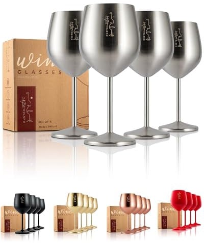 Gusto Nostro calici da vino in acciaio inox - 540 ml - Calici da vino Argento Infrangibili, da viaggio, per camping e piscina - Bicchieri da vino in metallo eleganti per eventi all’aperto (Set da 4)