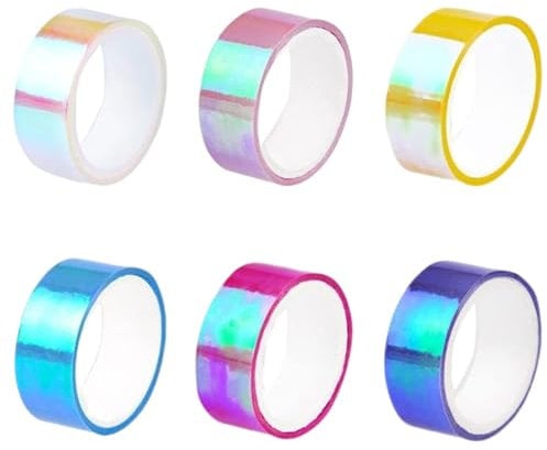 SamHeng 6 Rotoli Olografico Nastri Adesivo Decorativi, Impermeabile Arcobaleno Nastro per Mascheratura, Colorato Adesivi Scrapbook per Fai Da Te Artigianale Creazione di Carte Incartamento di Regalo