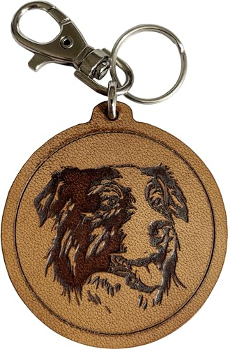 Etabeta Artigiano Toscano Schlüsselanhänger Hund graviert aus echtem Leder Made in Italy, Border Collie, Std
