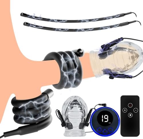 Hrekssi Elektro Schock Silikon Eichel Hülse mit Penisringe Hodenring SM Penis Trainer Set Elektrostimulation Reizstromgeräte mit Fernbedienung BDSM Masturbation E-Stim Extrem Sexspielzeug für Männer