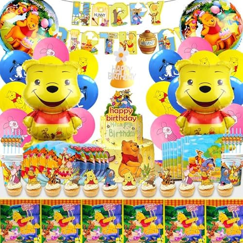 100 Pièces Décoration Anniversaire Winnie Pooh, Ballon Anniversaire Winnie Pooh, Vaisselle Winnie Pooh Anniversaire, Décoration Table Winnie Pooh, Nappe Winnie Pooh, Serviette Papier Winnie Pooh