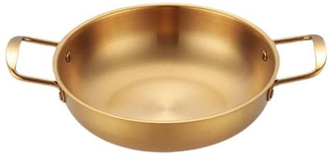 PTATT Oro in acciaio inossidabile ramen noodle pentola paella pan binaurale Stewpot padella singola pentola calda zuppa poco profonda pentola ramen vaso con manico gold- 30cm