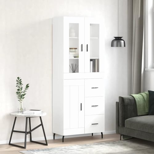 Gecheer Highboard Badezimmerschrank,Badschrank Küchenschrank Sideboard Hochschrank Vitrinenschrank Buffet Vitrine Esszimmerschrank Standvitrine 69,5 x 34 x 180 cm (B x T x H) Weiß