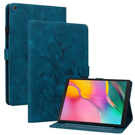 Rosbtib Funda para Samsung Galaxy Tab A 10.1 Pulgadas 2019 (SM-T510/ T515), Funda Protectora de Visualización Multiángulo con [Ranura para Tarjetas] [Cierre Magnético], Lirios Azul