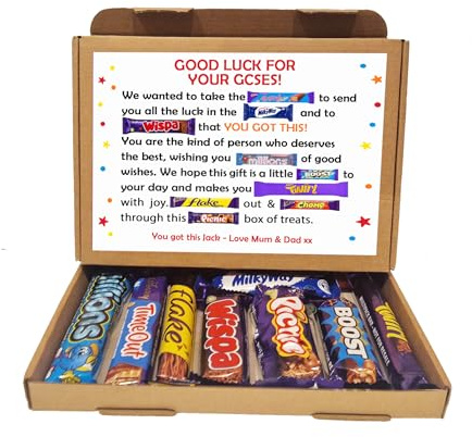 Personalised Exam Good Luck Treat Box/ SATS/ GCSES/ A Levels / 11+ Good Luck Treat Letterbox Gift Hug in a Box Chocolate Poem Unique (GCSE's, We / Us)