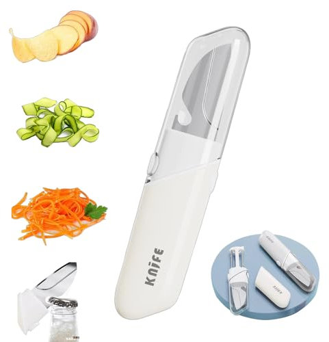 MIUPOO Pelador de frutas, cuchillo de cocina 5 en 1, tabla de cortar para camping, zanahorias, patatas, pepinos, pelador, pelador con cubiertas protectoras de cuchillas