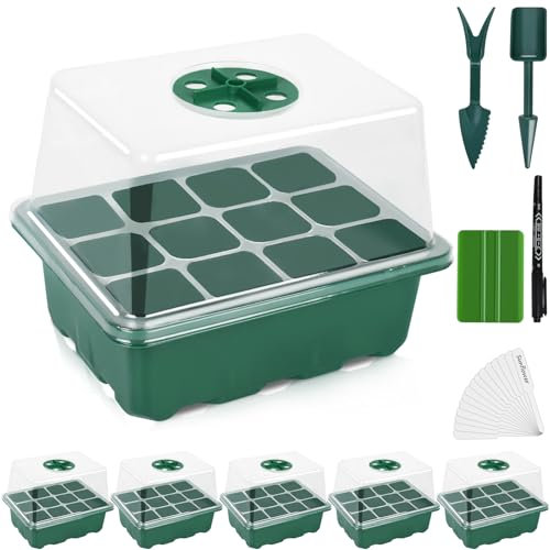 Artcome 5-Pack Seed Starter Tray, 12 Cells Each with Push-Up Ejector - Seed Starter Kit for Rapid Growth and Healthy Seedlings at Home - 60 Cells in Total
