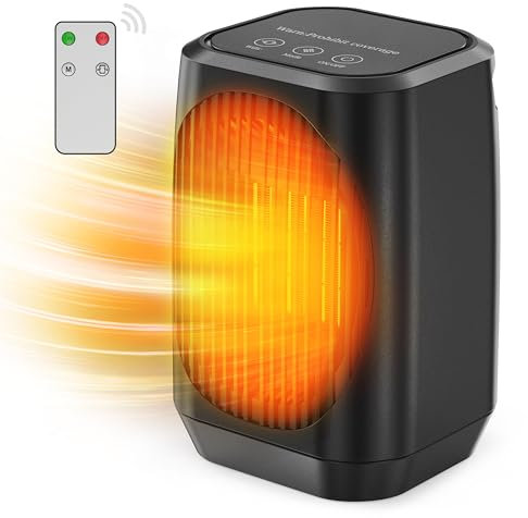 Pancellent Chauffage électrique Portable Oscillant à 70°,Petit Radiateur en Céramique PTC 1200W Avec 3 Modes,Mini Ventilateur de Chauffage/Refroidisseur pour Bureau,Chambre à Coucher, Intérieur (noir)