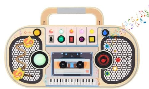Baeroly Montessori Spielzeuge sind hölzerne Busyboards für Kinder ab DREI Jahren, ausgestattet mit LED-Lichtschaltern, Kassettenrekordern, drahtlosen Telegraphen, Geburtstags- und Reisebegleitern