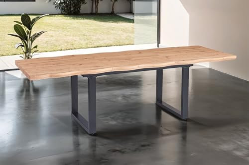 SAM Esstisch 180x90 cm Swan, MDF-Tischplatte mit Eiche-Optik, Ausziehtisch, Baumkante, Tischbeine in U-Form, Schmetterlingsauszug (2X 40 cm Platten), ausziehbarer Esszimmertisch auf 260 cm