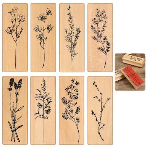 Molain 8 Stück Holzstempel Set, Stempel Blumen Holz Stempel Hochzeit Holzstempel zum Basteln Vintage Holzstempel für Basteln Geschenkanhänger, DIY Fotoalben, Sammelalben