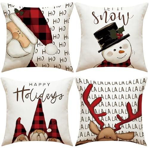 Anyingkai 4er Set Kissenbezüge Weihnachten 40×40,KissenhüllenWeihnachten Kissenbezug,Weihnachtsdeko Kissenhüllen,Weihnachtskissen Kissen,Weihnachtskissenbezüge,Christmas Pillow Covers