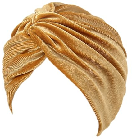 Wambere 1 Stück Frauen Samt Stretch Turbanmütze,Damen Pullovermütze Cross Twist Hut,Turban Hut Samthut Beanie Mütze Weich Warm Turban Kopfwickel Kopfbedeckung Kopfschmuck Haarschmuck,Gold
