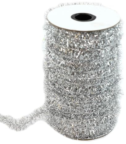 SMTCM 50 Yard Weihnachten Lametta Band Silber Metallisch Dünne Lametta Girlande Mini Glitzer Geschenkband Künstlicher Kranz Chenilledraht Hängende Weihnachtsdeko Lametta für Hochzeit Party(5 Strang)