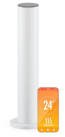 blumfeldt SmartFlow Tower 700W Infrarotheizung – 360° Wärme, Edelstahl, WLAN- & App-Steuerung, Thermostat, Überhitzungsschutz, Kindersicherung, Touch Control, Ideal für Räume bis 14 m², Weiß