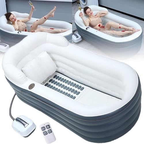 Folding Surfing Massage Bathtub, Body Bubble Bath Machine W/Non-Slip Bath Mat, Remote, Plastic Tube, Full Body Massage Hydrotherapy Machine