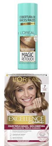 Lote de L'OREAL PARIS Magic Retouch Spray Retoca Raíces y Canas, Rubio, 75ml + L´ORÉAL PARIS Excellence Creme Tinte Permanente - Tono 7 Rubio