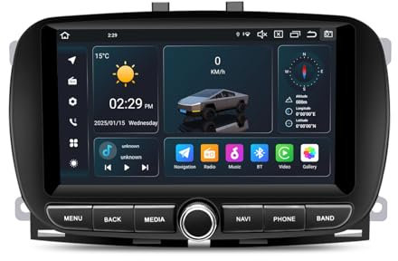 Android 14 Wireless Carplay Autoradio für FIAT 500 2016-2019 mit 7 Zoll Touchscreen Android Auto 4G WiFi Bluetooth SWC GPS Navi DAB+ Unterstützung