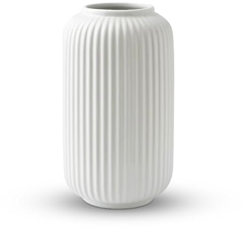 Keramik Vase, Weiß Vasen Deko, Keramik Vase mit Rillen - für Pampasgras als Boho Deko, Vase für Pampasgras 20cm Keramik Vase Weiß Matt Rund Modern Design, für Grass&getrocknete Blumen, Schlafzimmer