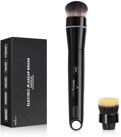 360° Elektrischer Make-up-Pinsel mit 2 austauschbaren Bürstenköpfen, 2 einstellbaren Geschwindigkeiten, schnelle und gleichmäßige Make-up-Anwendung, zeitsparend, Geschenk für Frauen