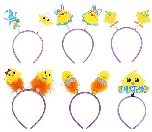 Küken Ostern Haarreifen – 6 Stück Ostern Haarbänder Küken | Ostern Cartoon Küken Eierschale Stirnband | Häschen Stirnbänder | Ostern Haarband | Ostern Kopfbedeckung für Fotokabine, Hühner-Kostüm